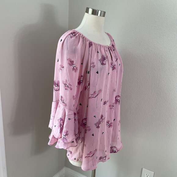 Chaps Womens Plus XXL Pink Boho Floral Blouse 3/4 Bell Sleeves Lightweight Top - Picture 3 of 11
